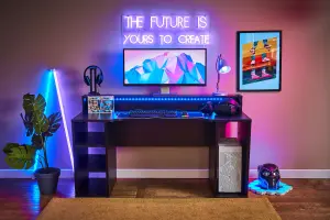 Rest Relax Simulator Gaming Desk in Black with RGB LED Lights