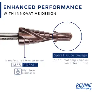 Rennie Tools 4-12mm HSS Cobalt Spiral Flute Step Cone Drill/Hole Cutter For Metal, Stainless Steel And Hard Metals. M35 8% Cobalt