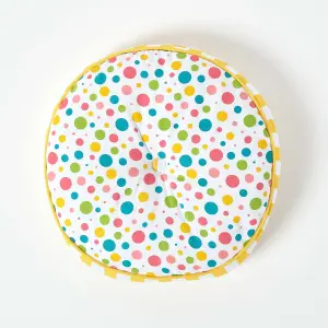 Homescapes Multi Polka Dots & Yellow Stripes Round Floor Cushion