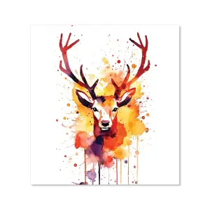 Watercolour Stag Face Premium Glass Kitchen Splashback W900mm x H750mm