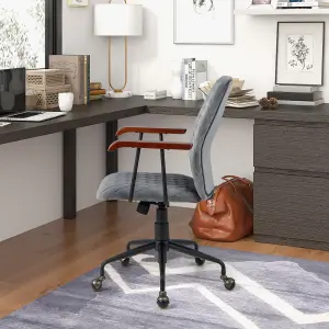 Costway Velvet Leisure Chair Adjustable Swivel Home Office Chair Rolling Computer Chair Grey