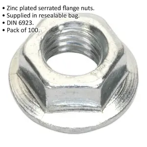 Pack of 100 Zinc Plated Serrated Flange Nuts M5 - Durable DIN 6923 Fasteners