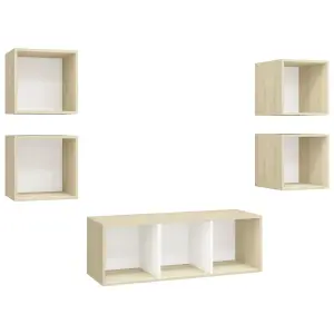 Berkfield 5 Piece TV Cabinet Set White and Sonoma Oak Engineered Wood