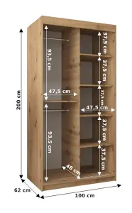 Verona 01 Contemporary 2 Sliding Door Wardrobe 5 Shelves 2 Rails Black Matt (H)2000mm (W)1000mm (D)620mm