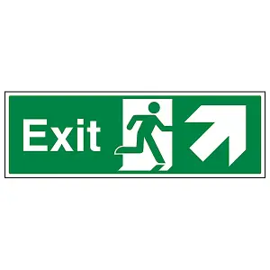 Exit Arrow UP RIGHT Fire Safety Sign - Adhesive Vinyl - 450x150mm (x3)