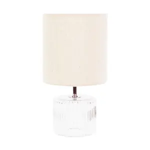 ValueLights Betty Clear Glass Table Lamp with Natural Lamp Shade and LED Bulb