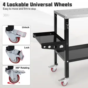 COSTWAY Welding Table 2-tier Rolling Welding Workbenchw/ Tool Rack & Tray