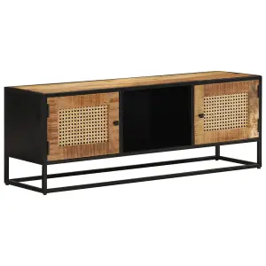 Berkfield TV Cabinet 110x30x40 cm Solid Rough Wood Mango&Iron