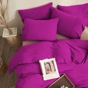 Esveidy Microfibre 200 TC Plain Reversible Modern Duvet Cover Set with Pillow Shams Purple / Double Duvet Cover + 2 Standard Pillowcases