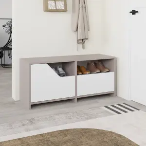 Decortie Modern Nexus Shoe Cabinet Mocha Grey, White 105(W) 2-Door Storage and Open Shelf Space Saver Engineered Wood Hallway