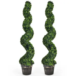 Costway 2 Pack 115cm Artificial Spiral Boxwood Topiary Tree Indoor Outdoor Decor