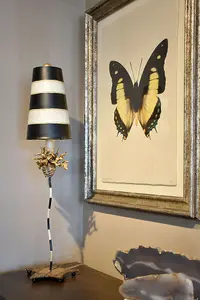 Table Lamp Gold Leaf With Black & Taupe Stripes LED E27 100W Bulb