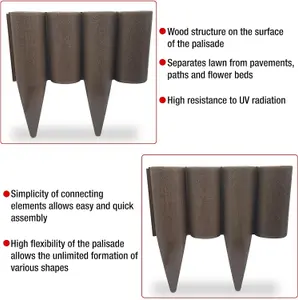 Brown Lawn Edging Border - 2.5 metres or 8.2 ft long Garden Palisade Edge Border with Wood Log Effect - Fencing with Ground Stakes
