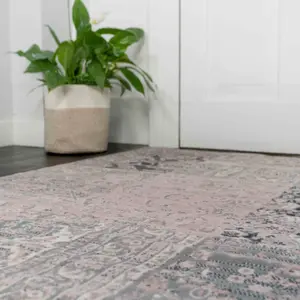 Blush Pink Grey Traditional Patchwork Living Room Rug 160x230cm