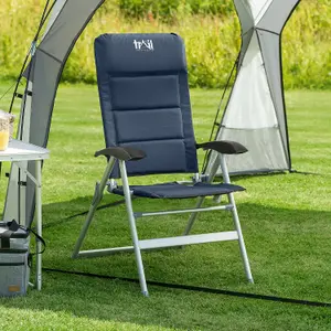 Reclining Camping Chair Folding Aluminium Garden Recliner Sponge Padded Trail - Blue