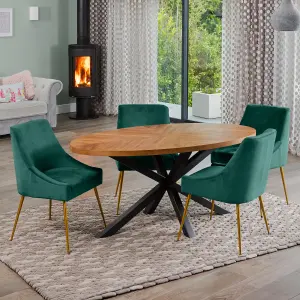 Dosenna Oval Dining Table Set with 4 Lograto Velvet Chairs - Green