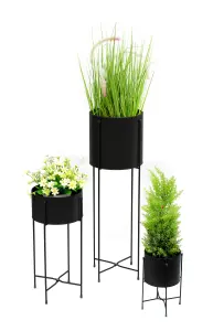 simpa 3PC Black Contemporary Flower Plant Pot Holders & Hairpin Stands