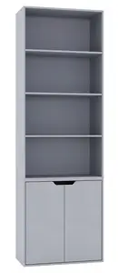 URBNLIVING Height 180Cm 6 Tier Bookcase With 2 Door Cupboard Cabinet Storage Shelving Display Colour Grey Wood Shelf