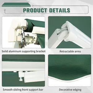 Retractable Patio Canopy Awning Door Awning Garden Sun Shade Manual Shelter Outdoor,Green,2 m x 1.5 m