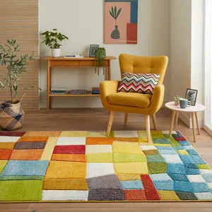 Multi Geometric Easy to Clean Modern Rug For Dining Room-200cm X 290cm