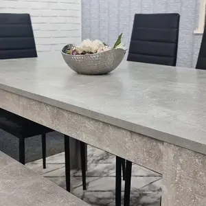 Dining Table and 4 Chairs With Bench Stone Grey Effect Wood Table 4 Black Leather Chairs Dining Room