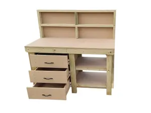 Wooden MDF top tool cabinet workbench with storage shelf (V.7) (H-90cm, D-70cm, L-120cm) with back panel and double shelf