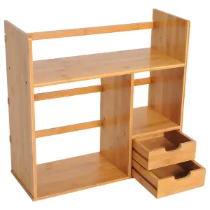 HOMCOM Desk Organiser Desktop Bookshelf 180 Degree Rotatable 2 Drawers Bamboo