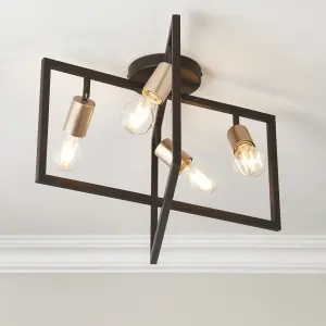 York Brushed Matt Steel Bronze effect 4 Lamp LED Ceiling light