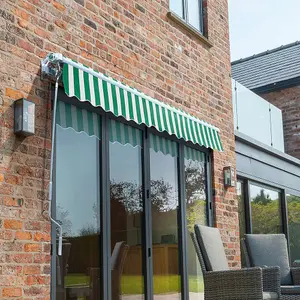 Primrose Awnings 2.5m x 2.0m Retractable Manual Green & White Awning Outdoor Patio Canopy