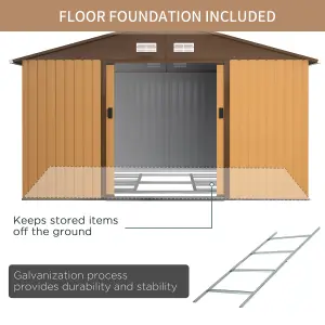 Outsunny 13 x 11ft Garden Shed Storage with Foundation Kit and Vents, Yellow