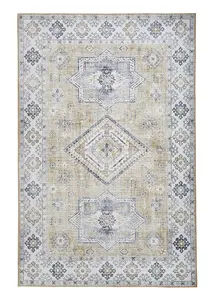 Gold Traditional Bordered Geometric Persian Rug for Bedroom & Living Room-150cm X 230cm