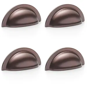 4 PACK - Ridged Cup Handle - Dark Bronze - 76mm Centres Solid Brass Shaker Drawer Pull