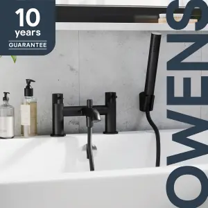 GoodHome Owens Matt Black Deck-mounted Bath mixer tap with shower kit