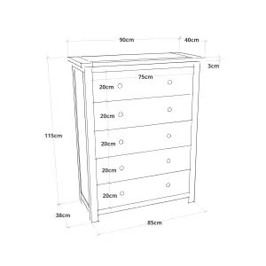 Trivento 5 Drawer Chest of Drawers Brass Knob