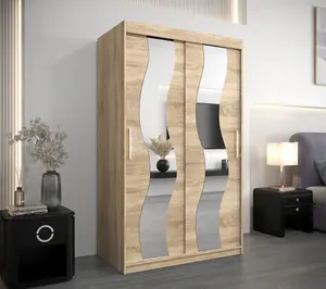 Stylish Mirrored Sliding Door Wardrobe in Oak Sonoma with Spacious Shelves (H)2000mm (W)1200mm (D)620mm