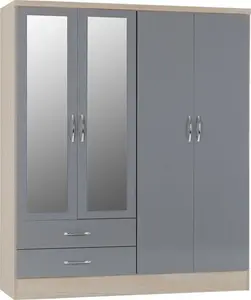 Cascio 4 Door Wardrobe Zipcode Design Finish: Grey Gloss/Light Oak Effect Veneer