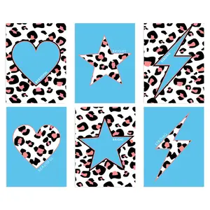 Leopard Pattern Bold Shapes Beautiful Bright Strong - 6 Piece No Frame Print Set Multicoloured Blue / 40.5cm H x 30.5cm W x 0.3cm D