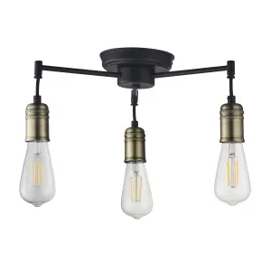 Hixley Matt Steel Black Antique brass effect 3 Lamp LED Ceiling light