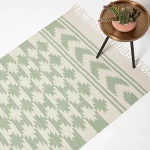 Homescapes Turin Green & Natural Kilim Cotton Rug, 120 x 170 cm