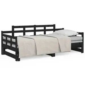 Berkfield Pull-out Day Bed Black Solid Wood Pine 2x(90x190) cm