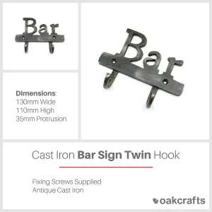 Oakcrafts - Antique Cast Iron Bar Sign with Twin Hooks