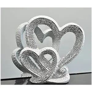 Crushed Diamond Double Heart Round Base Ornament