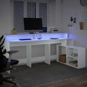 Berkfield Desk with LED Lights White 200x104x91 cm Engineered Wood