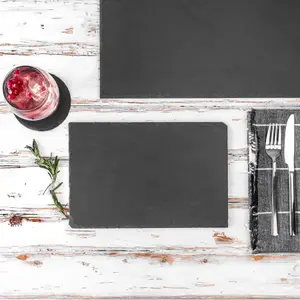 Argon Tableware - Slate Placemats & Coasters Set - 40cm x 30cm - Grey