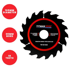 Titman Edge TCT Medium Finish Circular Saw Blade 165mm x 30mm x 18 Tooth - TB1651830