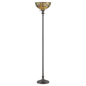 Floor Lamp Tiffany Style Uplighter Tall Base Vintage Bronze LED E27 100W