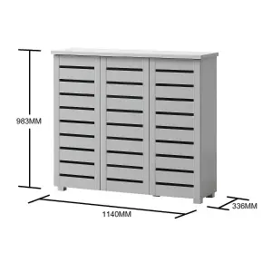 5 Tier Shoe Storage Cabinet 3 Door Cupboard Stand Rack Unit Grey