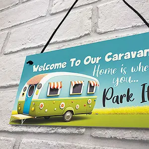 Red Ocean Novelty Style Hanging Caravan Sign - Home is Where You Park It - Caravan Decor for Indoor/Outdoor Use