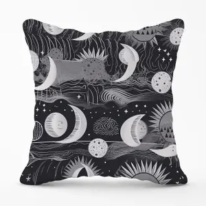 Abstract Black White Moon and Sun Outdoor Cushion 45cm x 45cm