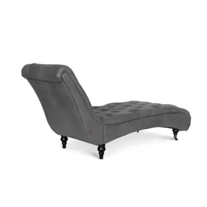 Chaise Lounge in Faux Leather Suede Grey Chesterfield